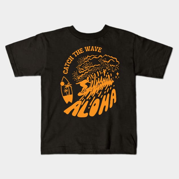 CATCH THE WAVE Kids T-Shirt by irvtolles